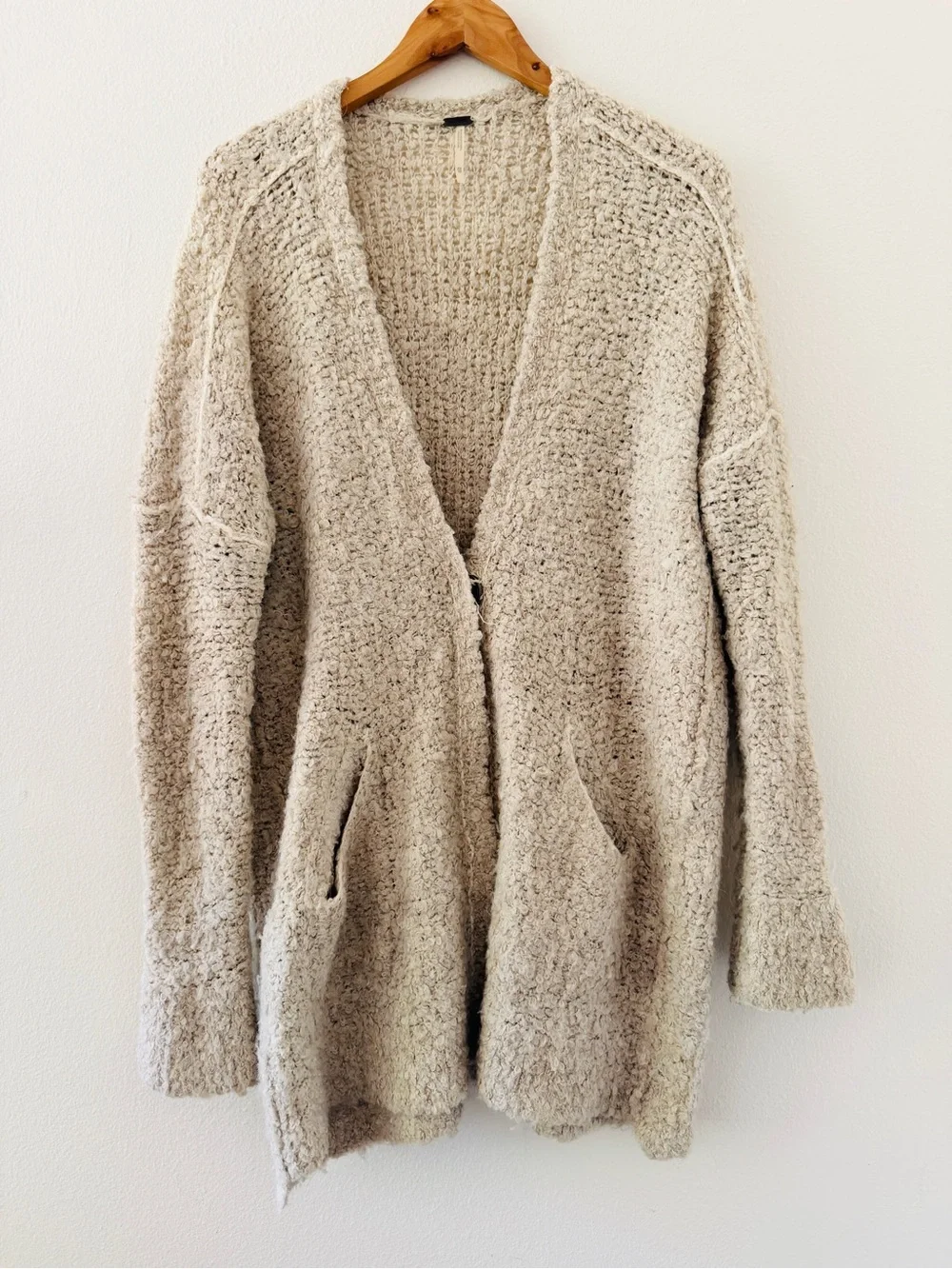 Free People Boucle Slouch Cardi in Oatmeal